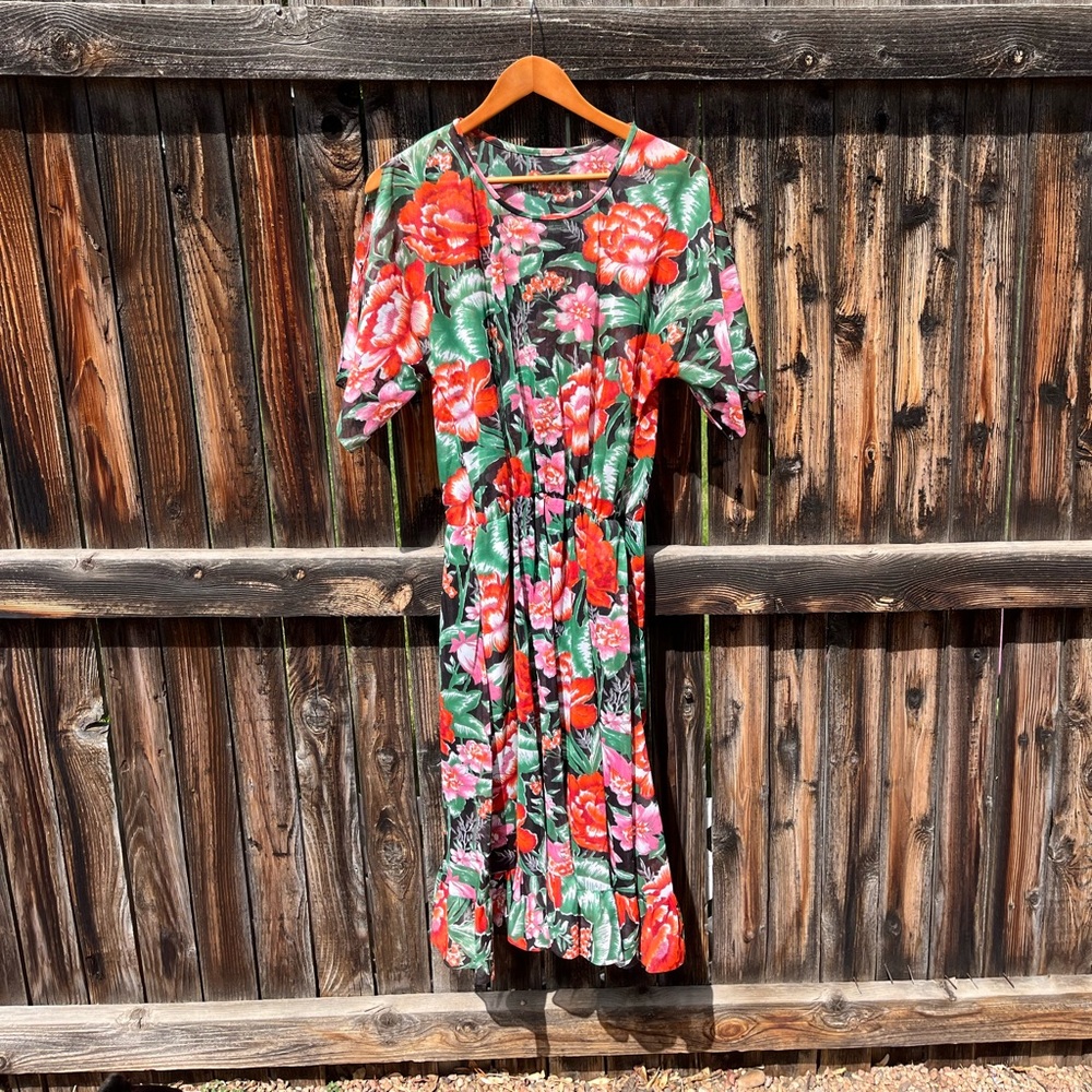 Floral Green and Red Women's Dress
